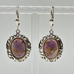 Carolyn Pollack Earrings 925 Sterling Purple Stone Dangle Pierced